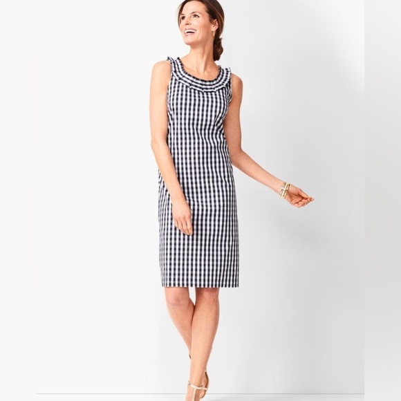 Talbots Pleat Neck Gingham Dress NWT Sleeveless Sheath Size 12P Petite - Picture 1 of 12